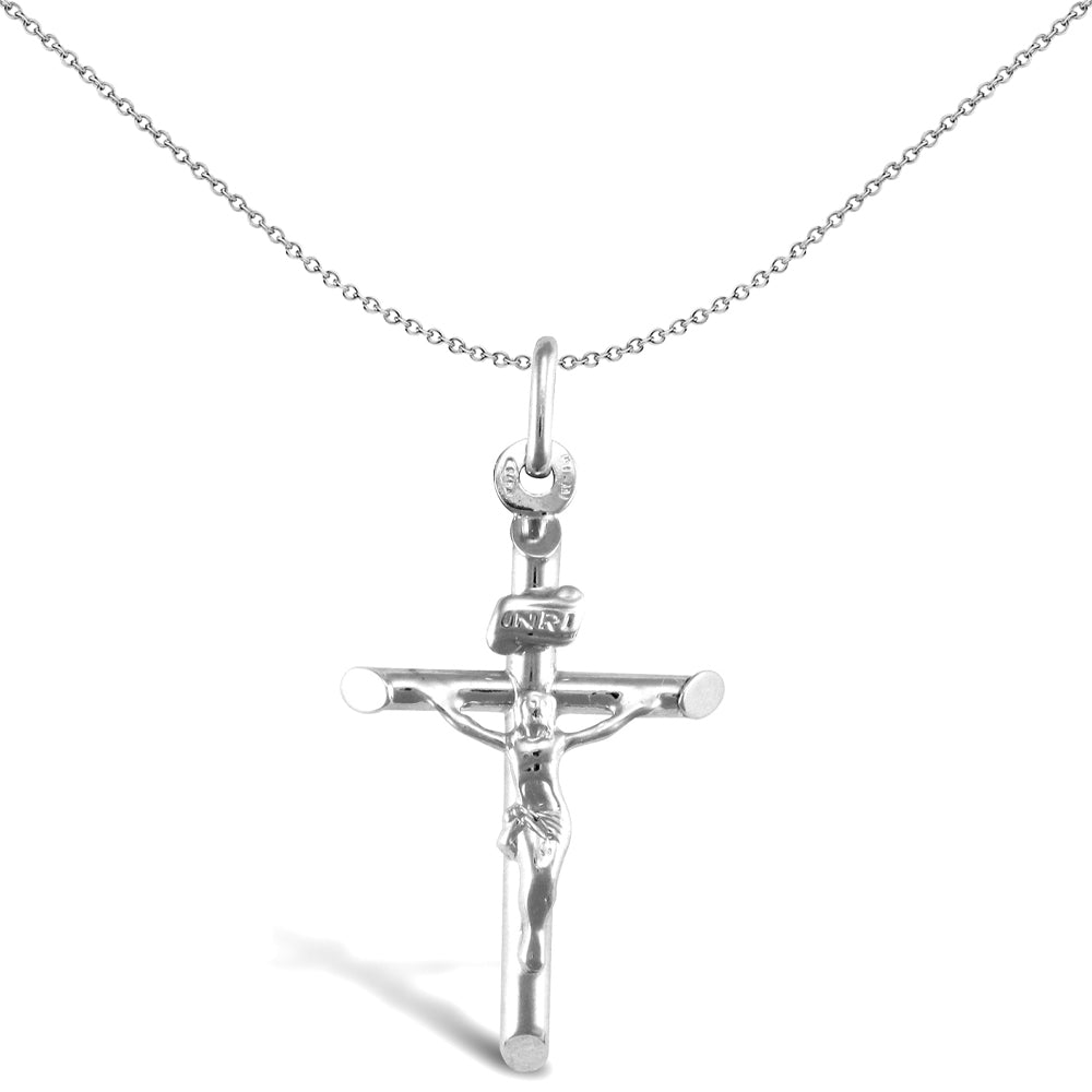 9ct White Gold  INRI Crucifix Cross Pendant - JPX122