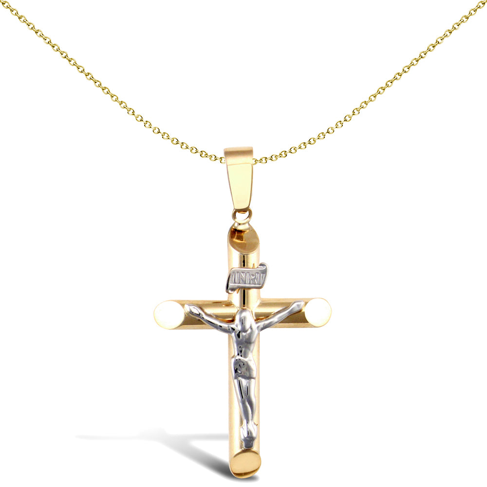 9ct Yellow and White Gold  INRI Crucifix Cross Pendant - JPX138