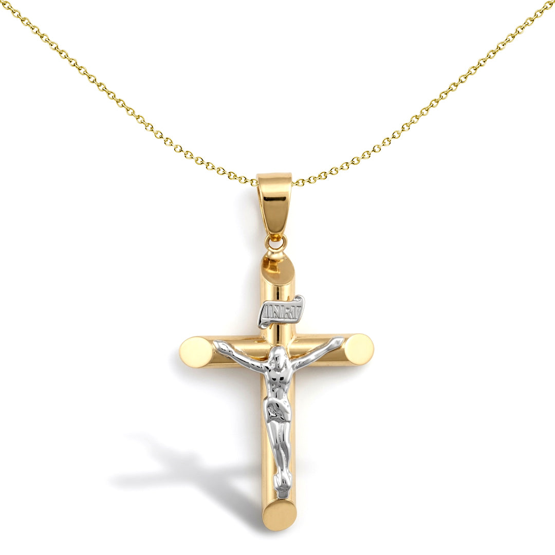 9ct Yellow and White Gold  INRI Crucifix Cross Pendant - JPX138