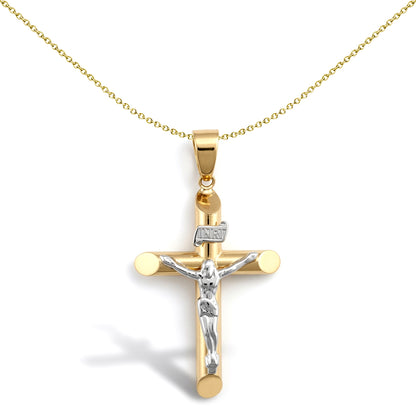 9ct Yellow and White Gold  INRI Crucifix Cross Pendant - JPX138