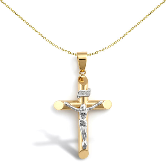 9ct Yellow and White Gold  INRI Crucifix Cross Pendant - JPX138