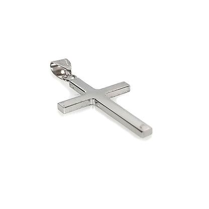 Solid 18ct White Gold  Plain Cross Pendant - JPX144