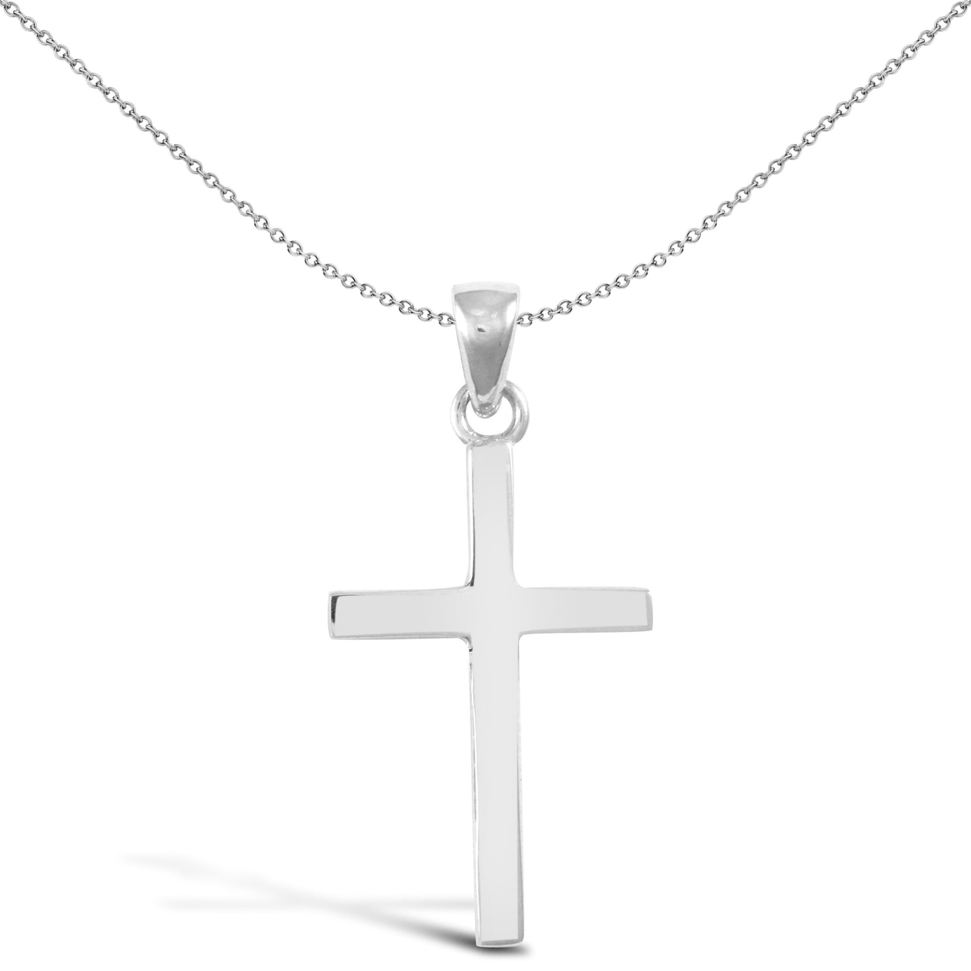 Solid 18ct White Gold  Plain Cross Pendant - JPX144