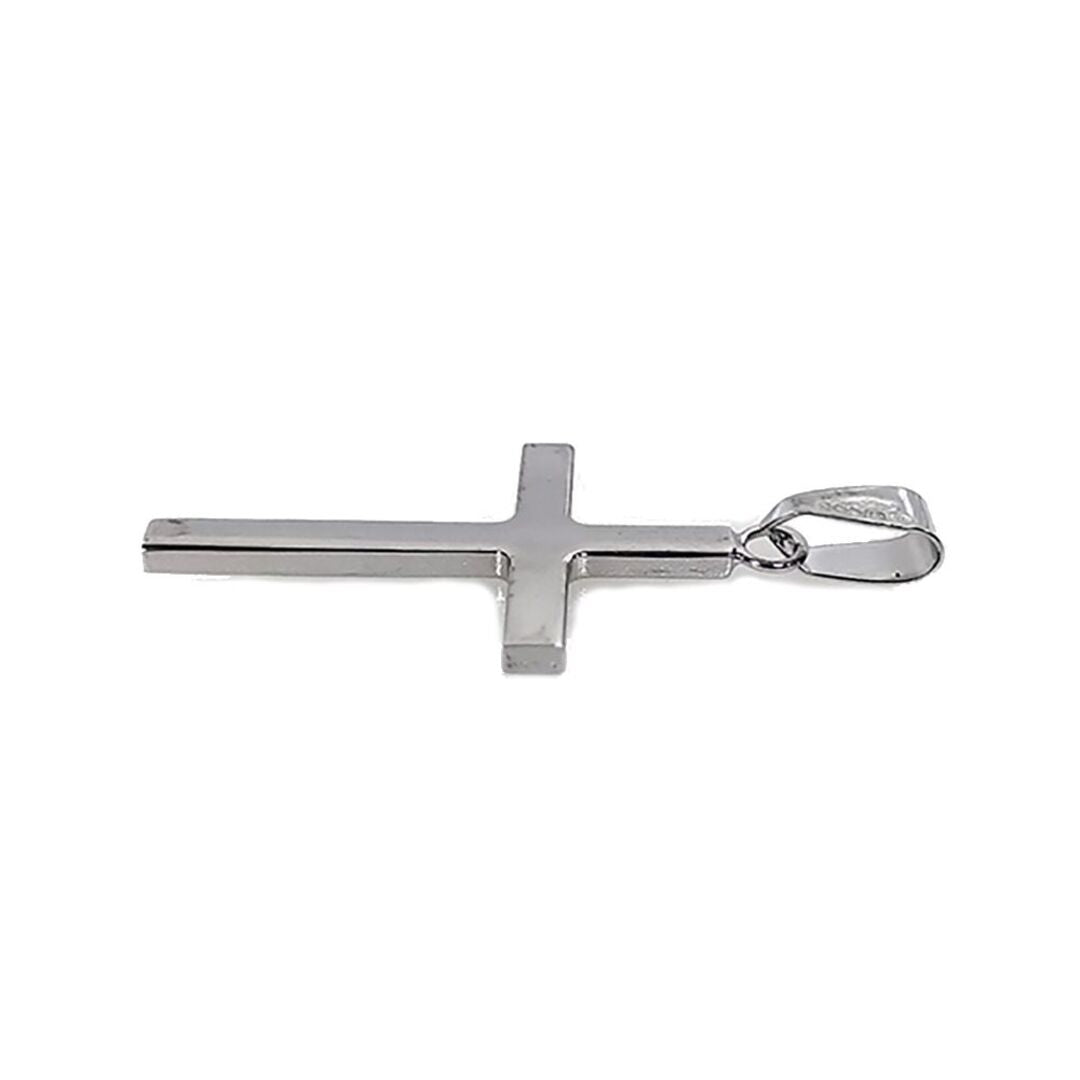 Solid 18ct White Gold  Plain Cross Pendant - JPX144