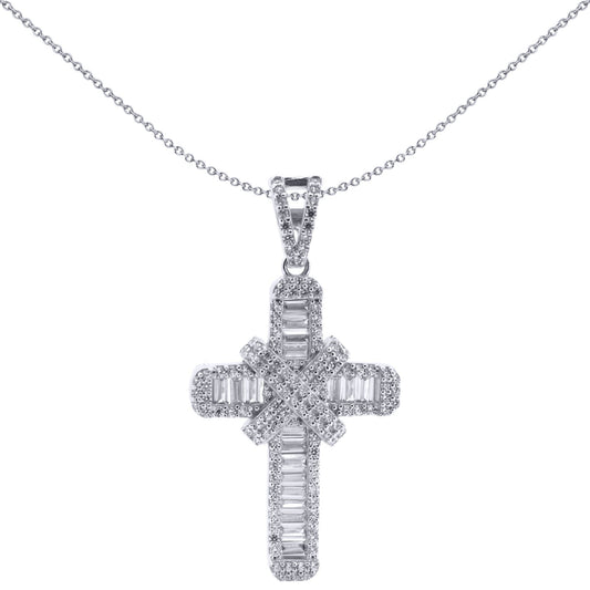 9ct White Gold CZ X Wrap Shimmering Kiss Cross Pendant - JPX148