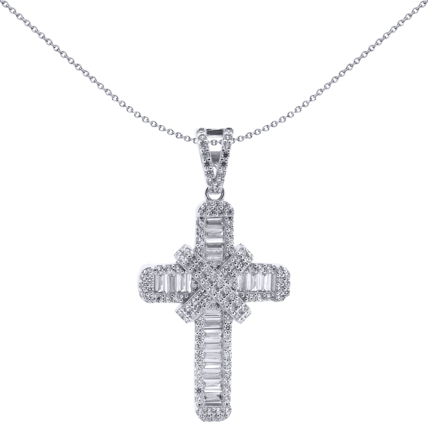 9ct White Gold  CZ X Wrap Shimmering Kiss Cross Pendant - JPX148