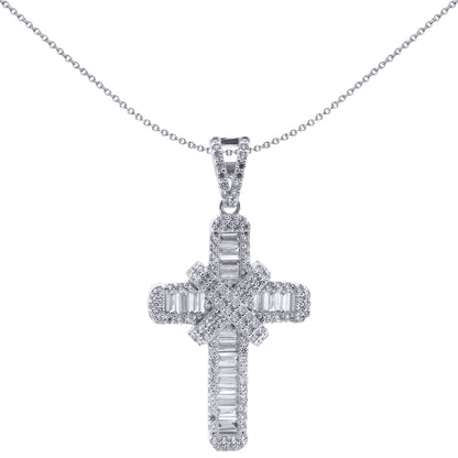 9ct White Gold  CZ X Wrap Shimmering Kiss Cross Pendant - JPX148