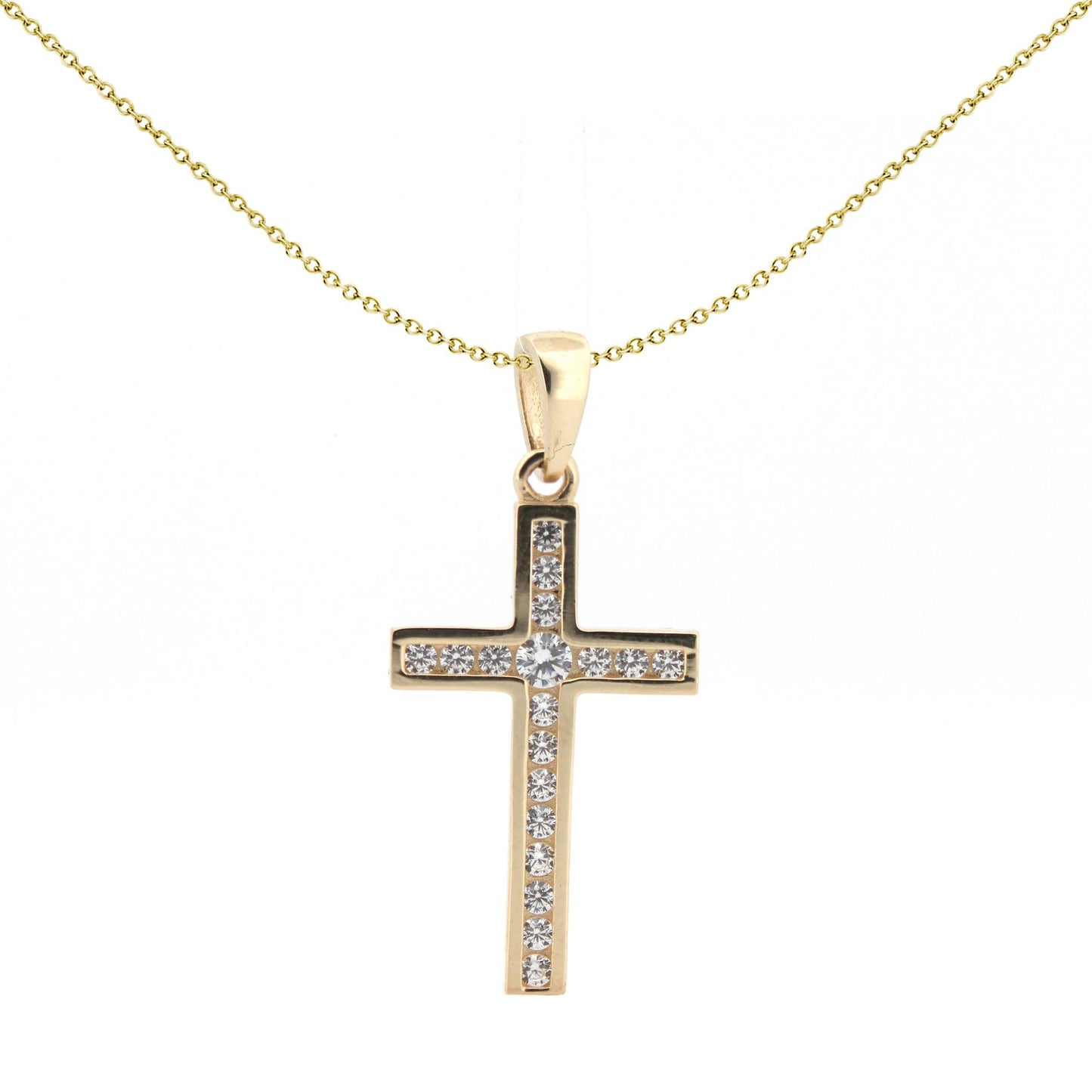 9ct Gold  CZ Art Deco Outline Cross Pendant - JPX149