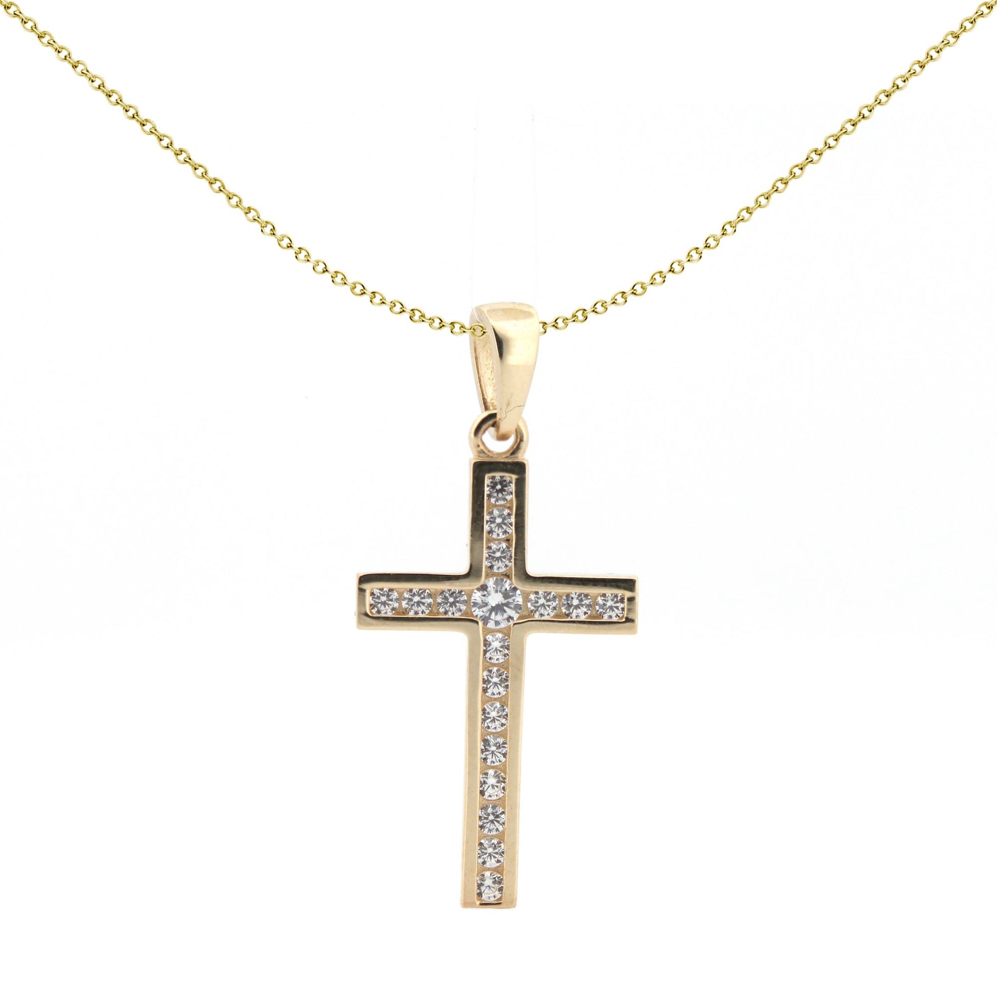 9ct Gold  CZ Art Deco Outline Cross Pendant - JPX149