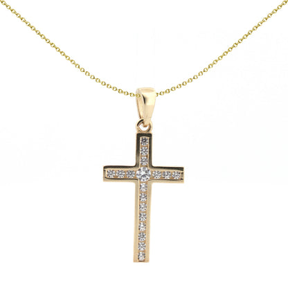9ct Gold  CZ Art Deco Outline Cross Pendant - JPX149