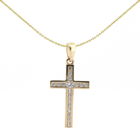 9ct Gold  CZ Art Deco Outline Cross Pendant - JPX149