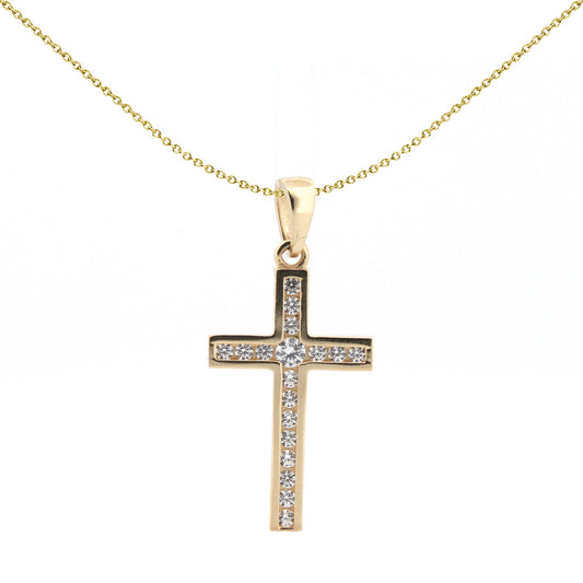 9ct Gold  CZ Art Deco Outline Cross Pendant - JPX149