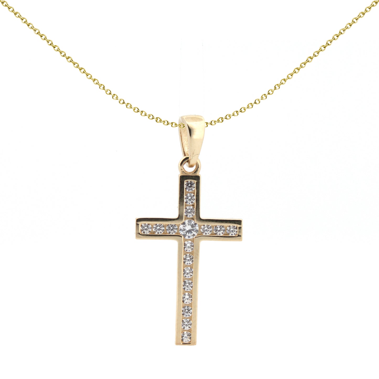 9ct Gold  CZ Art Deco Outline Cross Pendant - JPX149