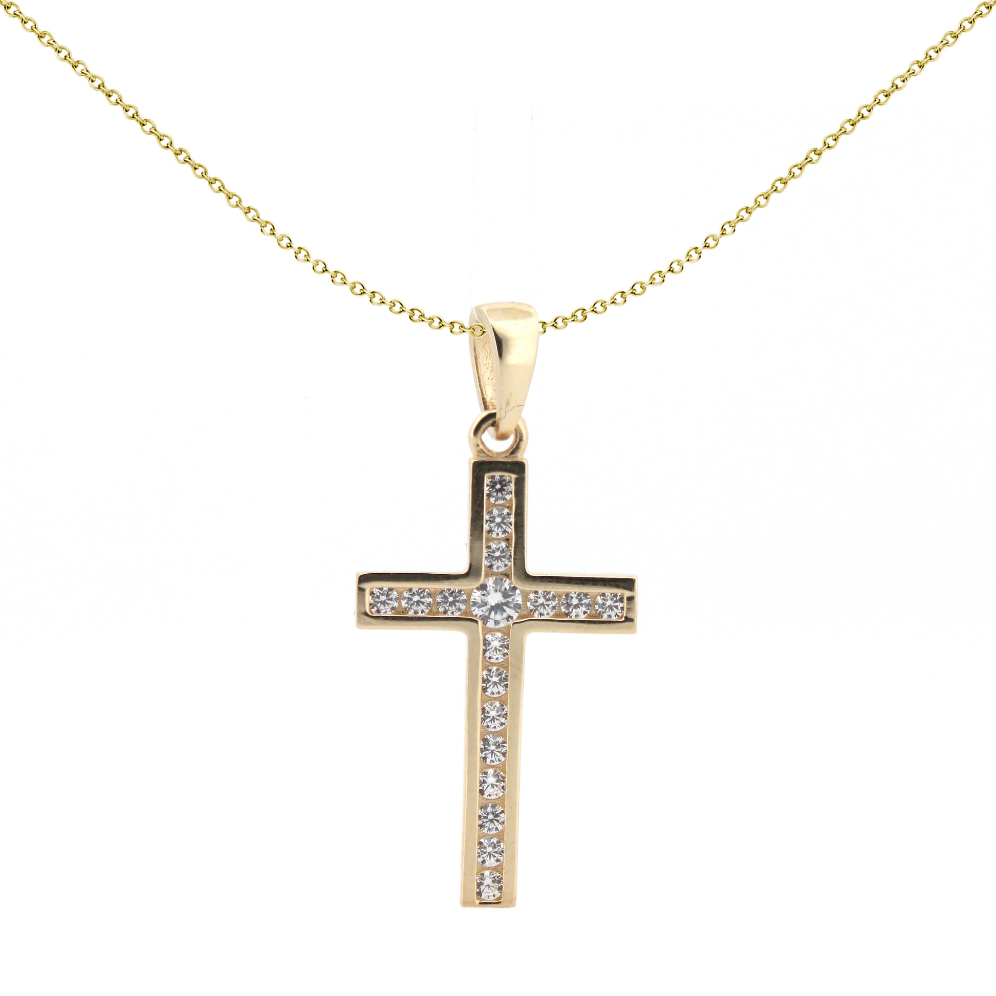 9ct Gold  CZ Art Deco Outline Cross Pendant - JPX149