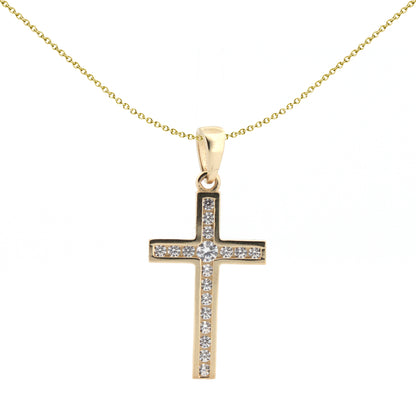 9ct Gold  CZ Art Deco Outline Cross Pendant - JPX149