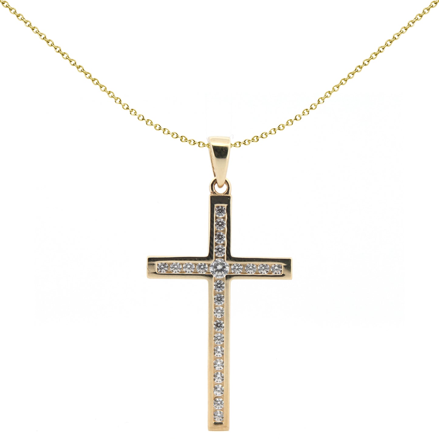 9ct Gold  CZ Art Deco Outline Cross Pendant - JPX150