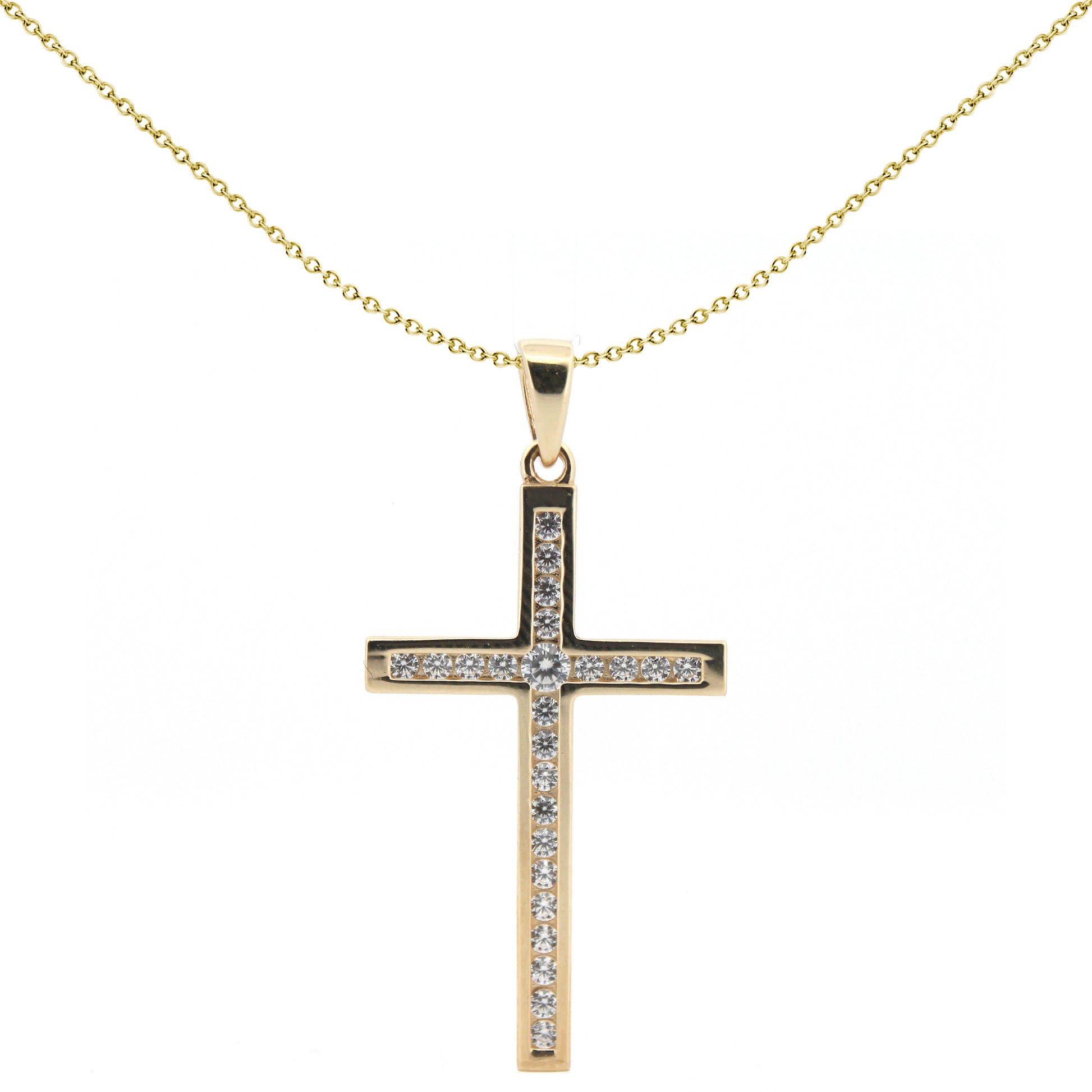 9ct Gold  CZ Art Deco Outline Cross Pendant - JPX150