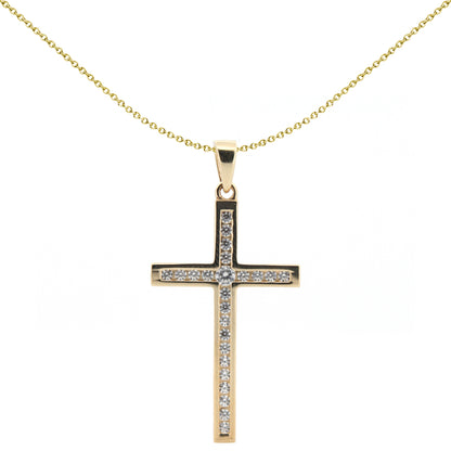 9ct Gold  CZ Art Deco Outline Cross Pendant - JPX150