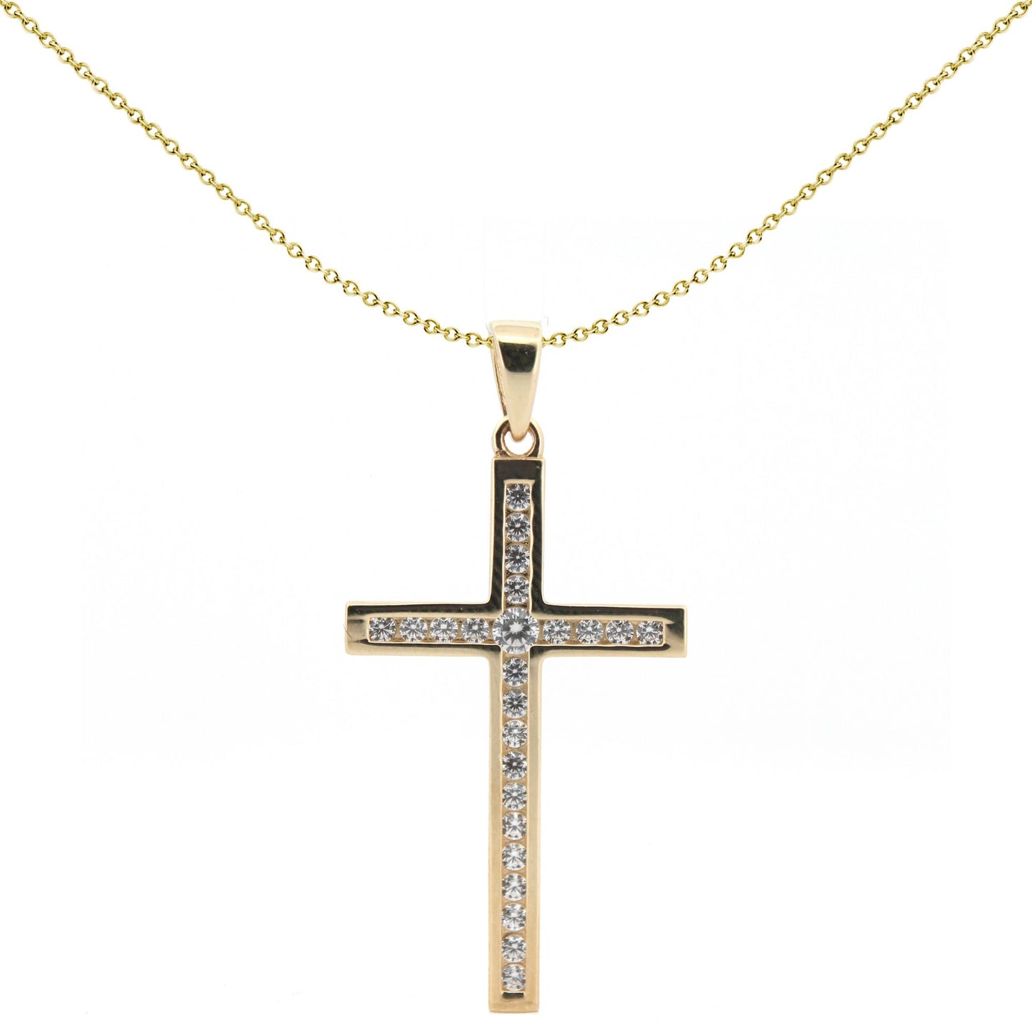9ct Gold  CZ Art Deco Outline Cross Pendant - JPX150