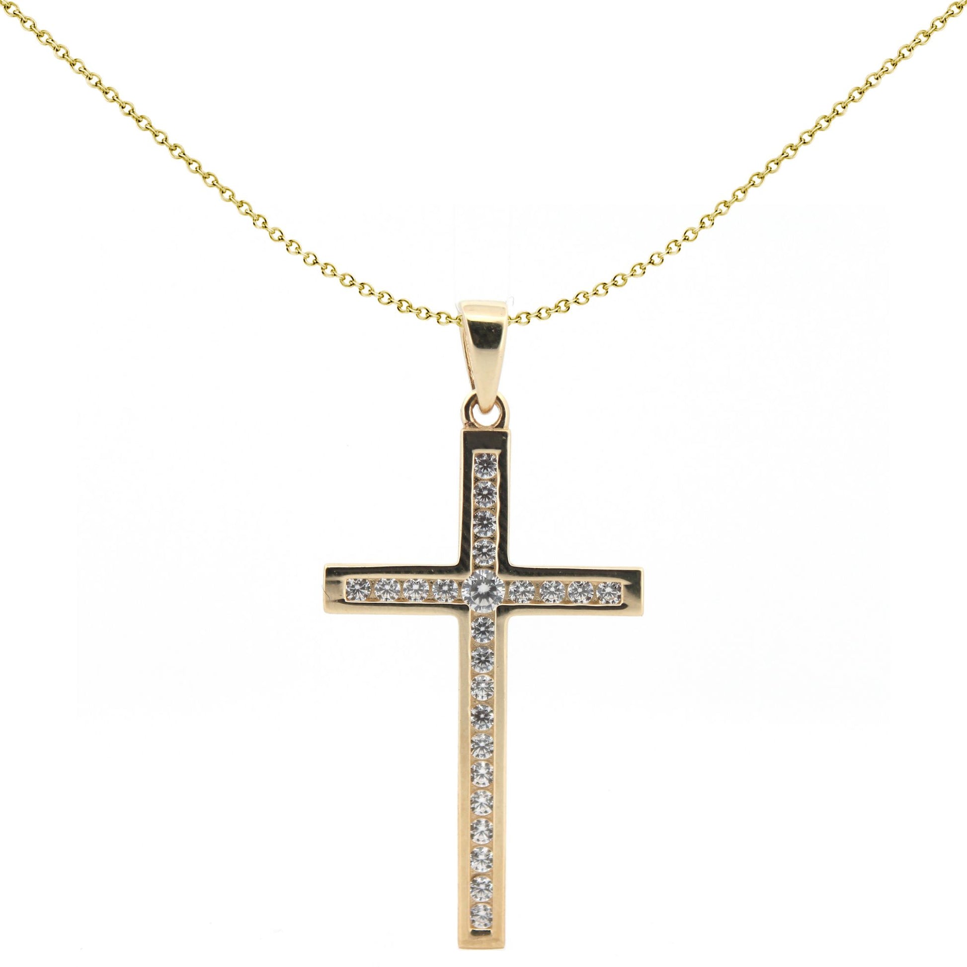 9ct Gold  CZ Art Deco Outline Cross Pendant - JPX150