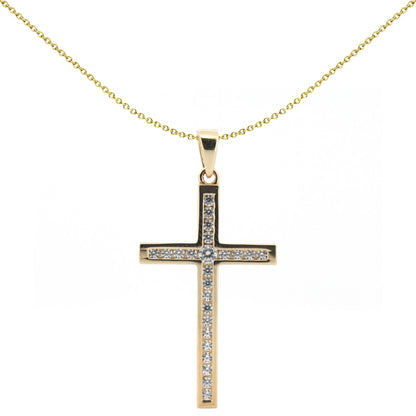 9ct Gold  CZ Art Deco Outline Cross Pendant - JPX150