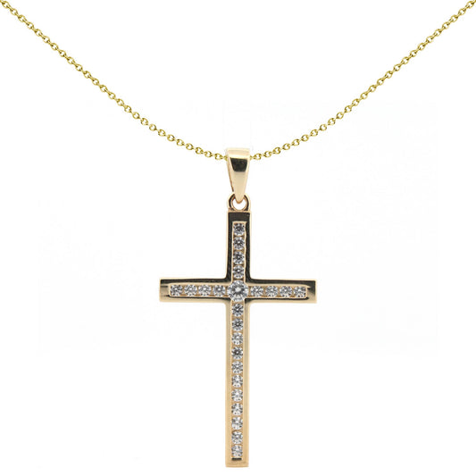 9ct Gold  CZ Art Deco Outline Cross Pendant - JPX150