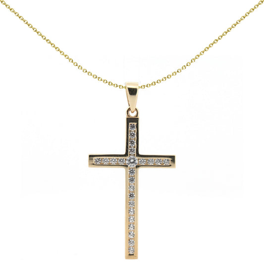 9ct Gold  CZ Art Deco Outline Cross Pendant - JPX150