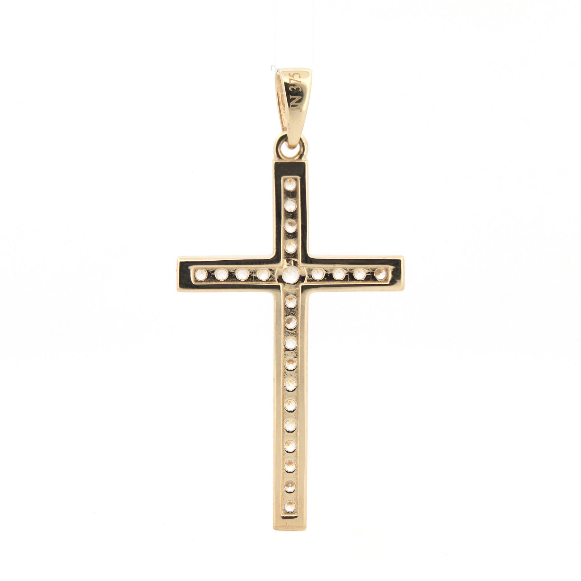 9ct Gold  CZ Art Deco Outline Cross Pendant - JPX150