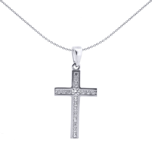 9ct White Gold CZ Art Deco Outline Cross Pendant - JPX151