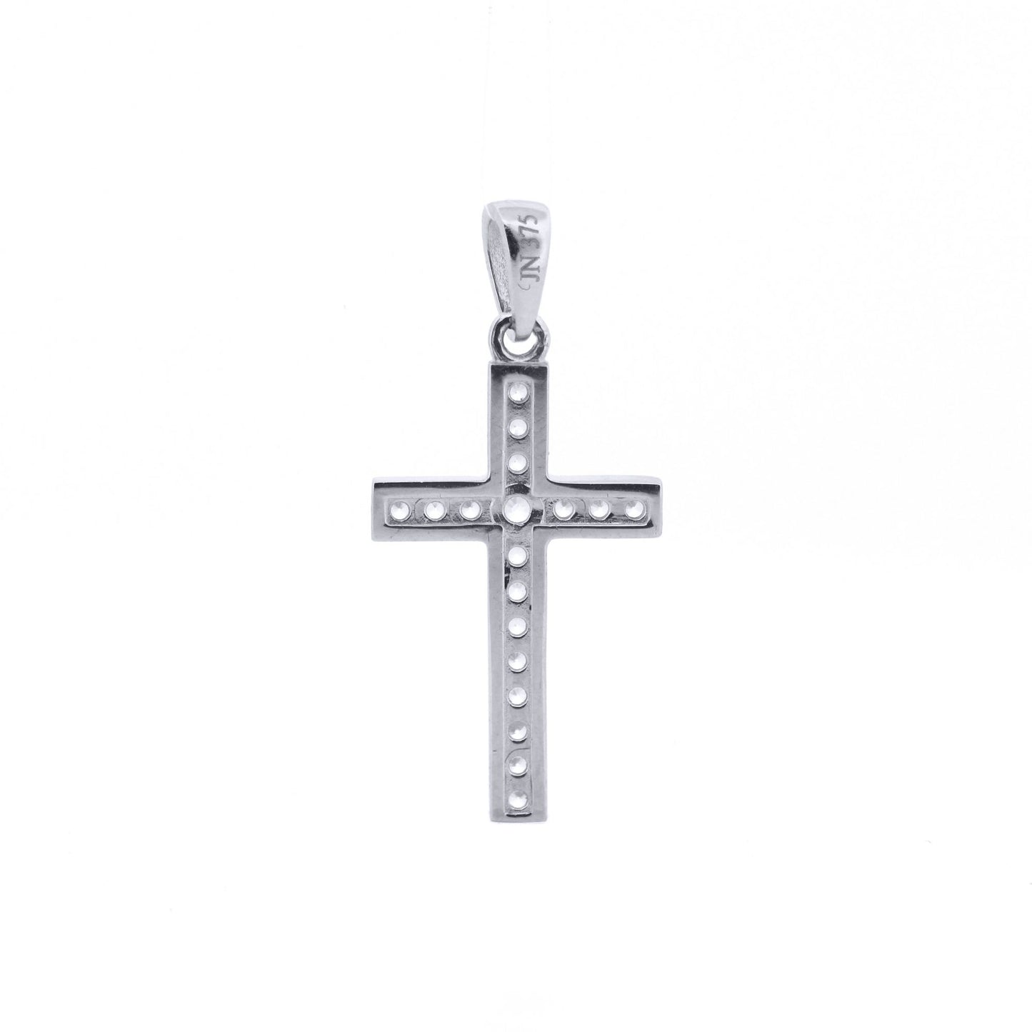 9ct White Gold  CZ Art Deco Outline Cross Pendant - JPX151