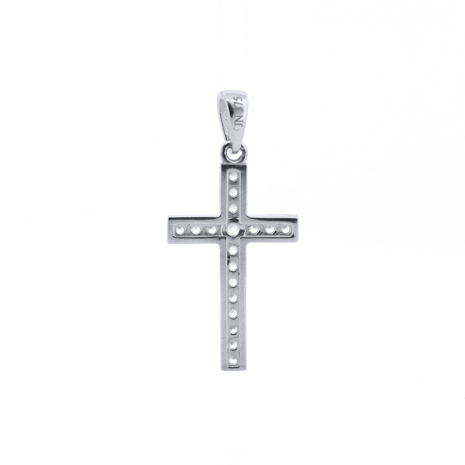 9ct White Gold  CZ Art Deco Outline Cross Pendant - JPX151