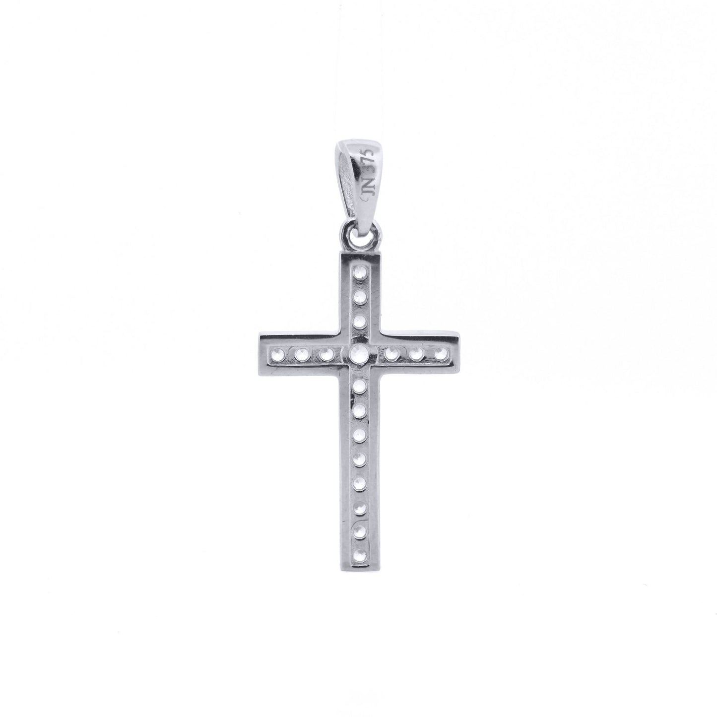 9ct White Gold  CZ Art Deco Outline Cross Pendant - JPX151