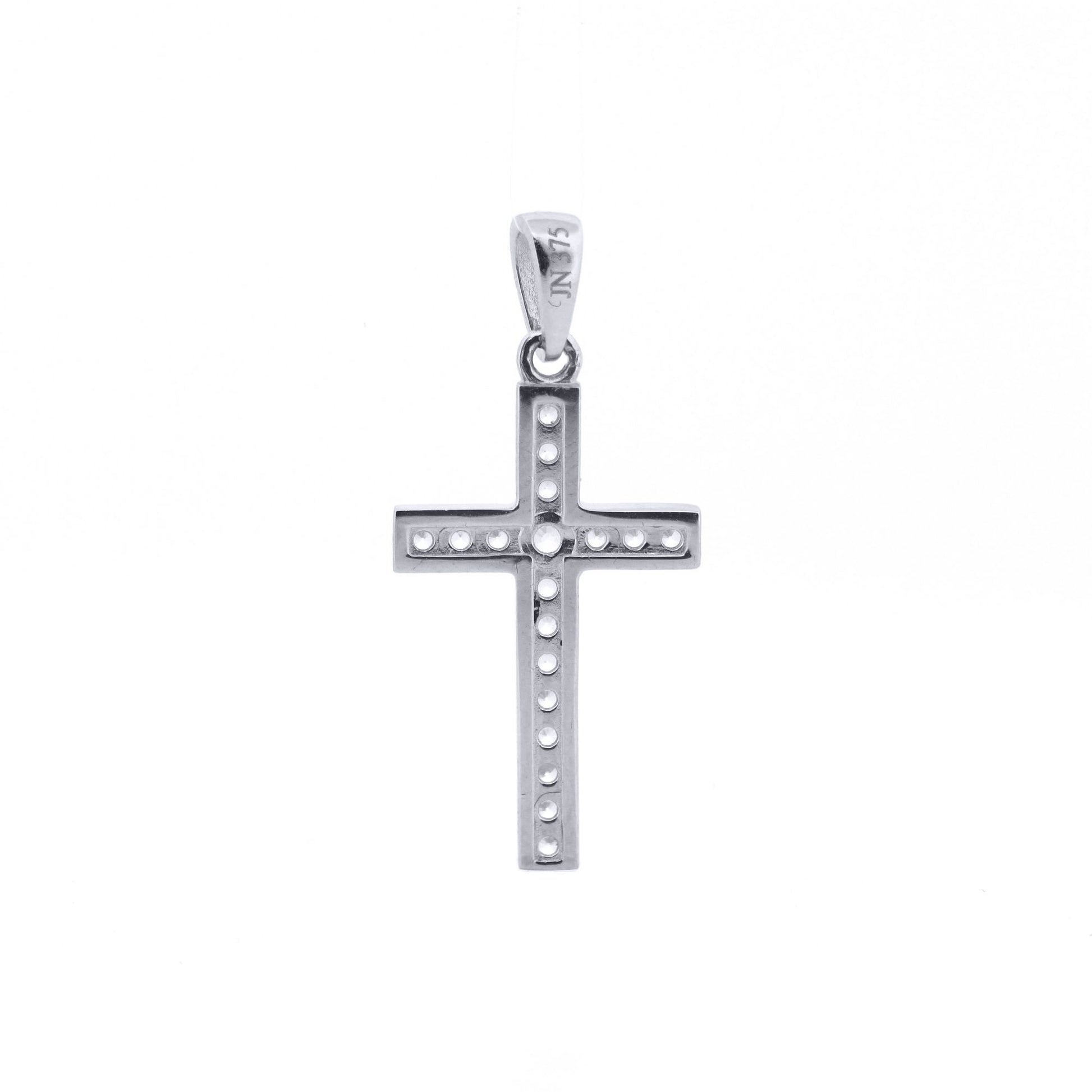 9ct White Gold  CZ Art Deco Outline Cross Pendant - JPX151