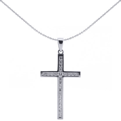 9ct White Gold  CZ Art Deco Outline Cross Pendant - JPX152