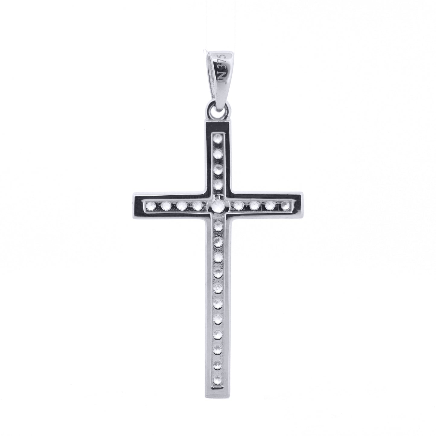 9ct White Gold  CZ Art Deco Outline Cross Pendant - JPX152