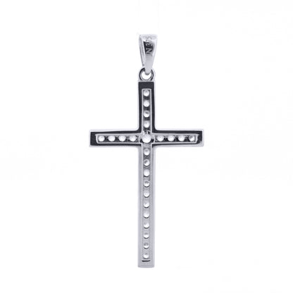 9ct White Gold  CZ Art Deco Outline Cross Pendant - JPX152