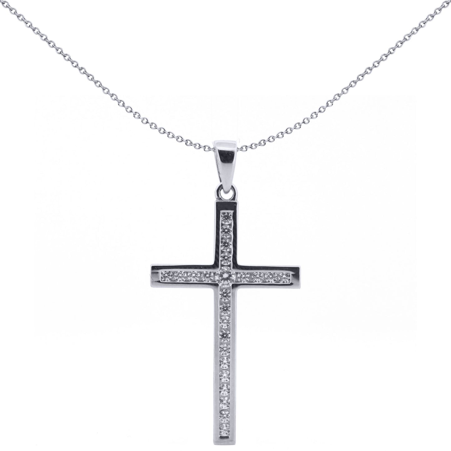 9ct White Gold  CZ Art Deco Outline Cross Pendant - JPX152