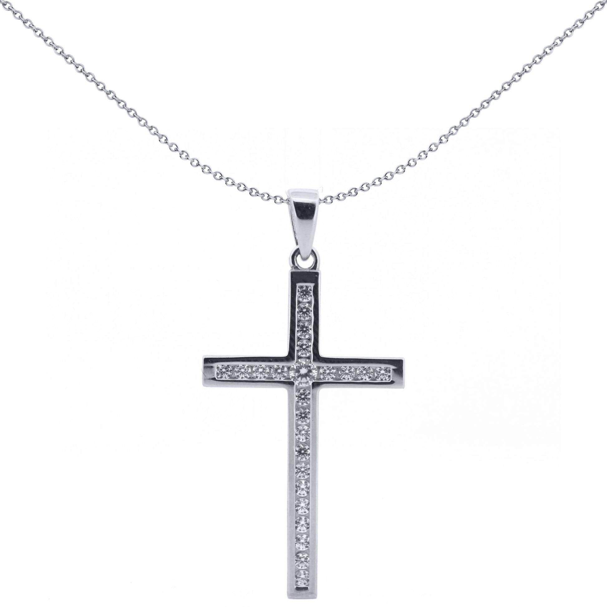 9ct White Gold  CZ Art Deco Outline Cross Pendant - JPX152