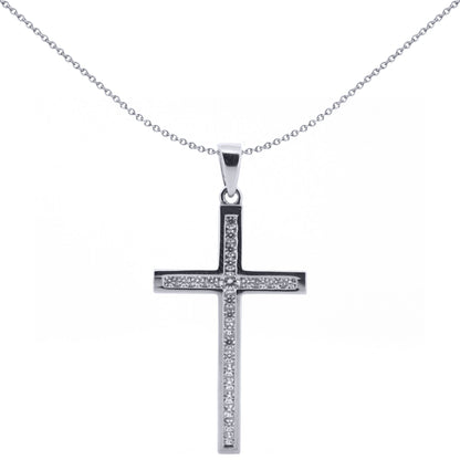 9ct White Gold  CZ Art Deco Outline Cross Pendant - JPX152