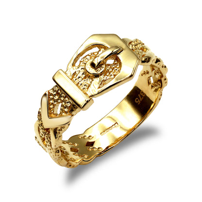 Mens Solid 9ct Gold  Single Buckle Ring - JRN016