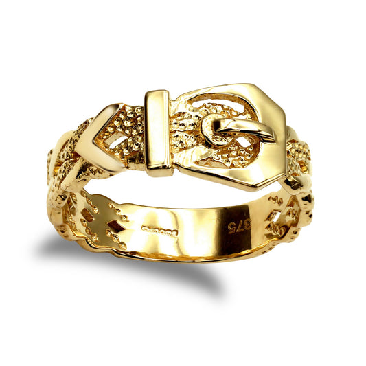 Mens Solid 9ct Gold  Single Buckle Ring - JRN016
