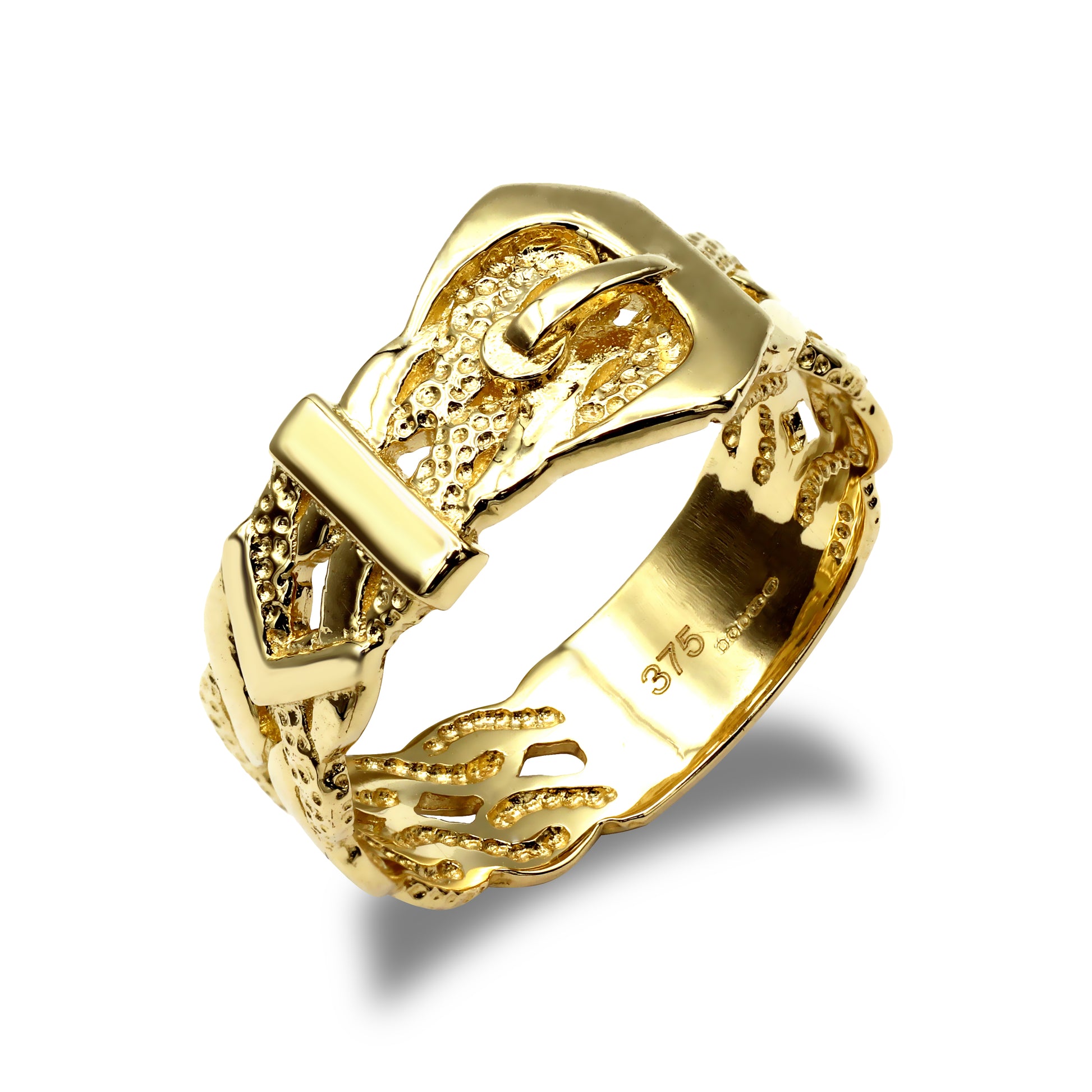 Mens Solid 9ct Gold  Single Buckle Ring - JRN017