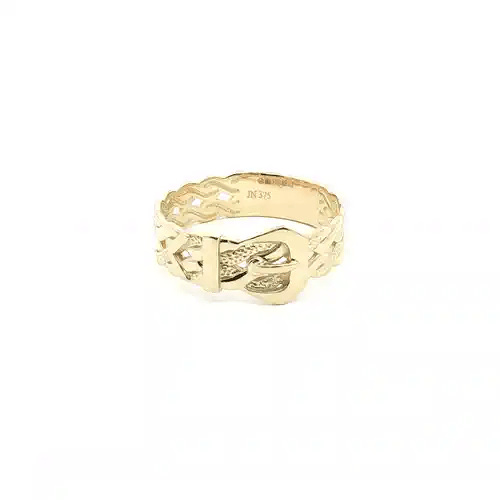 Mens Solid 9ct Gold  Wavy Twin Plaited Single Buckle Ring - JRN017