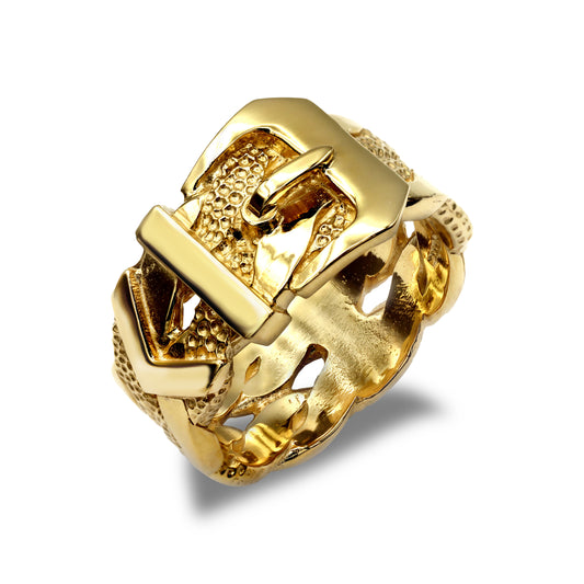 Mens Solid 9ct Gold  Single Buckle Ring - JRN017A