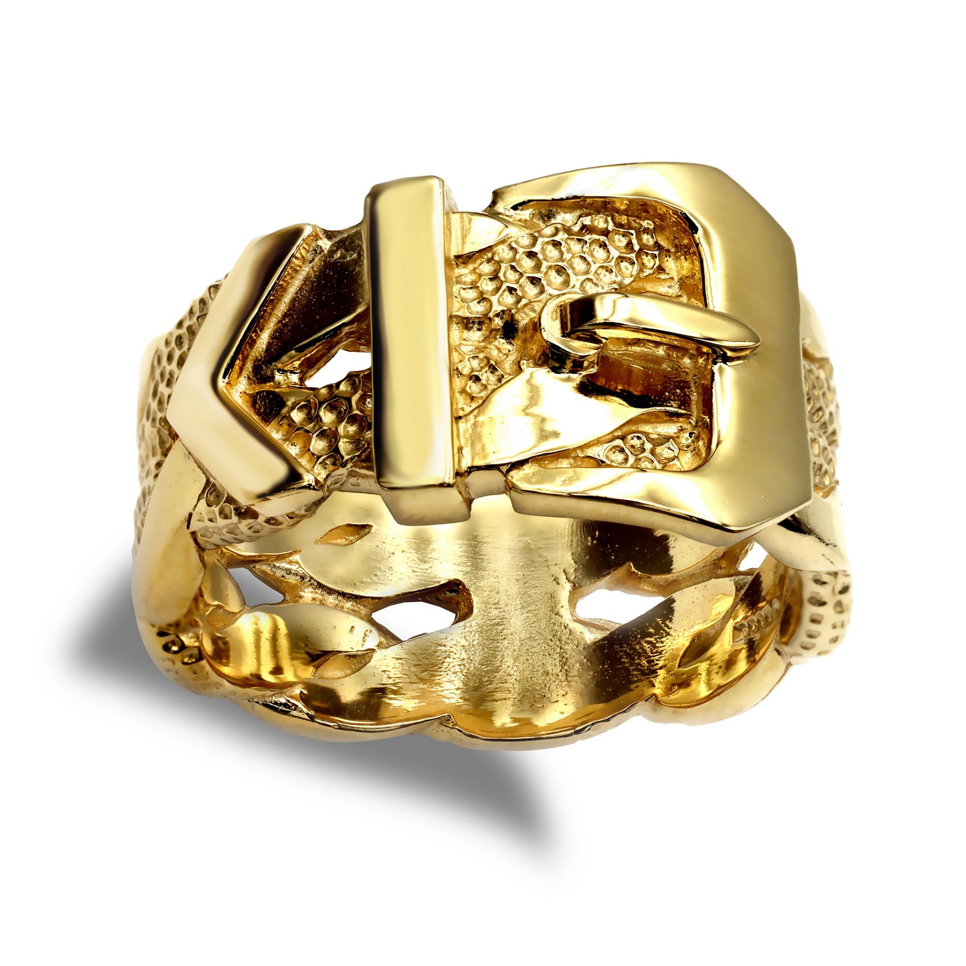Mens Solid 9ct Gold  Single Buckle Ring - JRN017A