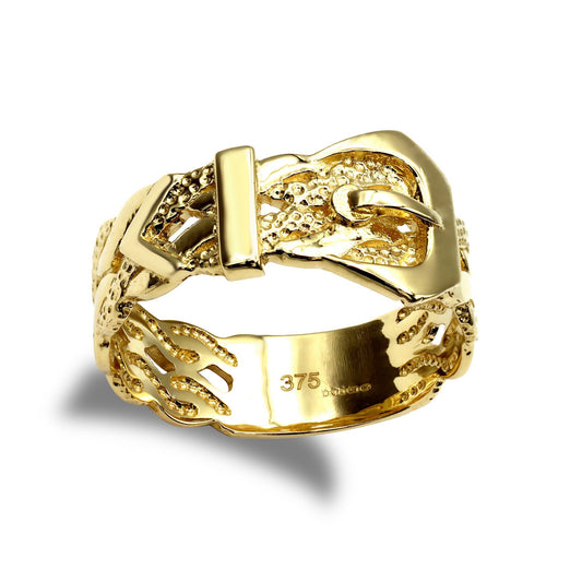 Mens Solid 9ct Gold  Wavy Twin Plaited Single Buckle Ring - JRN017
