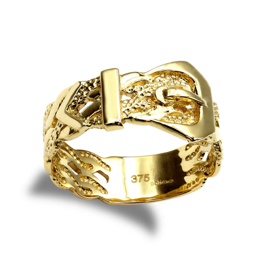 Mens Solid 9ct Gold  Single Buckle Ring - JRN017