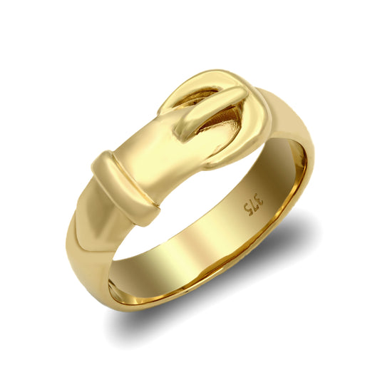 Mens Solid 9ct Gold  Single Buckle Ring - JRN019