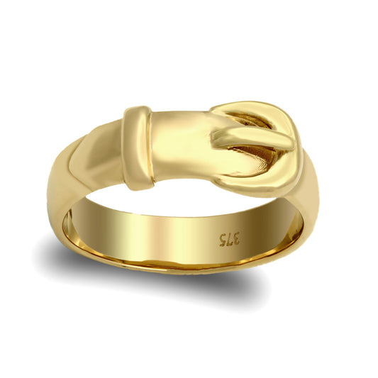 Mens Solid 9ct Gold  Single Buckle Ring - JRN019