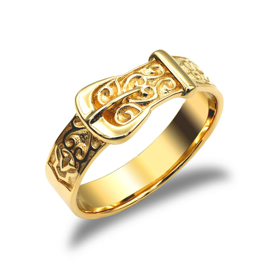 Mens Solid 9ct Gold  Single Buckle Ring - JRN021